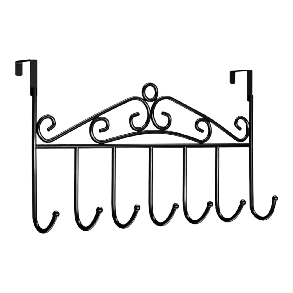 Porte-manteau mural à accrocher à la porte, Noir, 6 crochets avec design décoratif