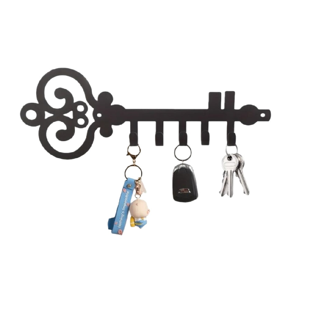 Porte-clés mural, Noir, 5 crochets en forme de clé