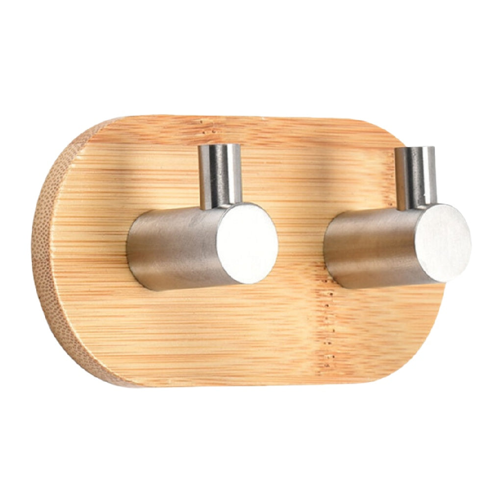 Porte-manteau mural, Bambou et Acier inoxydable, 2 crochets